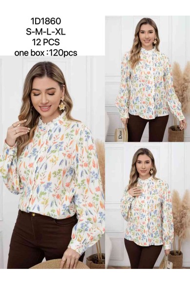 CAMISA ESTAMPADA FLORAL CON CUELLO FRUNCIDO DD-1D1860