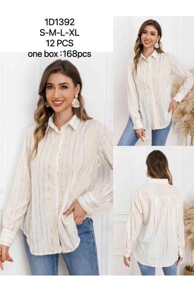 CAMISA RAYADA DE MANGA LARGA CON DETALLE BORDADO DD-1D1392