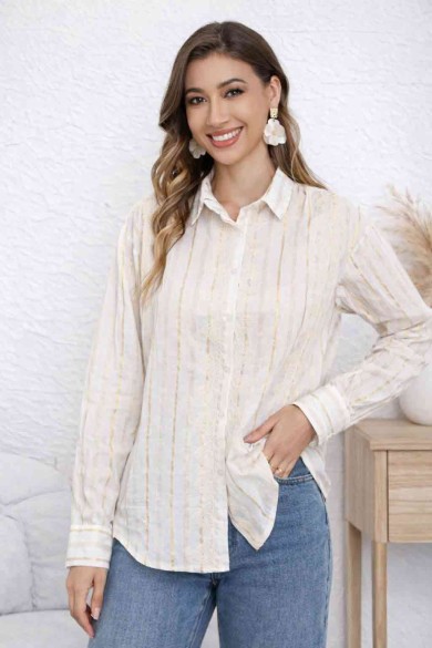 CAMISA RAYADA DE MANGA LARGA CON DETALLE BORDADO DD-1D1392