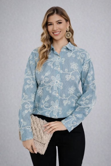 CAMISA BORDADA FLORAL ESTILO CASUAL DD-1D1845
