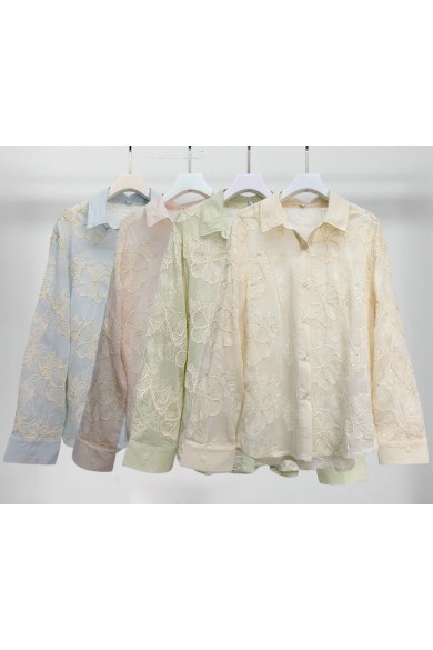 BLUSA BORDADA DE FLORES SEMITRANSPARENTE MANGA 3/4 ESTILO ELEGANTE PRIMAVERA VERANO TY-M9263 VARIOS COLORES