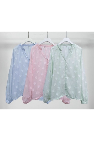 BLUSA MUJER ROMÁNTICA DE GASA CON TEXTURA DE CORAZONES MANGA LARGA PRIMAVERA VERANO VARIOS COLORES TY-M9280