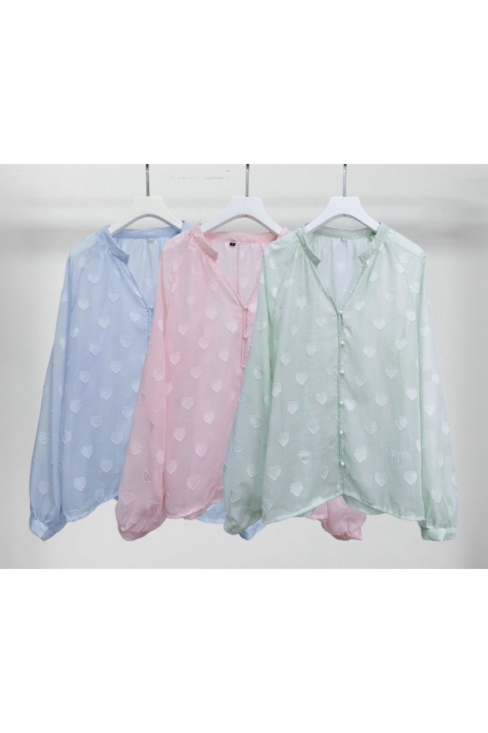 BLUSA MUJER ROMÁNTICA DE GASA CON TEXTURA DE CORAZONES MANGA LARGA PRIMAVERA VERANO VARIOS COLORES TY-M9280