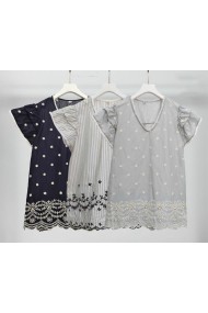 BLUSA MUJER BORDADA ESTILO ROMÁNTICO MANGA CORTA CUELLO EN V PRIMAVERA VERANO VARIOS COLORES TY-M9287