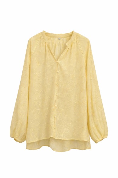 BLUSA MUJER TEXTURA RELIEVE MANGA LARGA CUELLO EN V PRIMAVERA VERANO TY-M9279