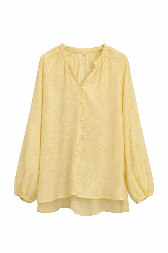 BLUSA MUJER TEXTURA RELIEVE MANGA LARGA CUELLO EN V PRIMAVERA VERANO TY-M9279