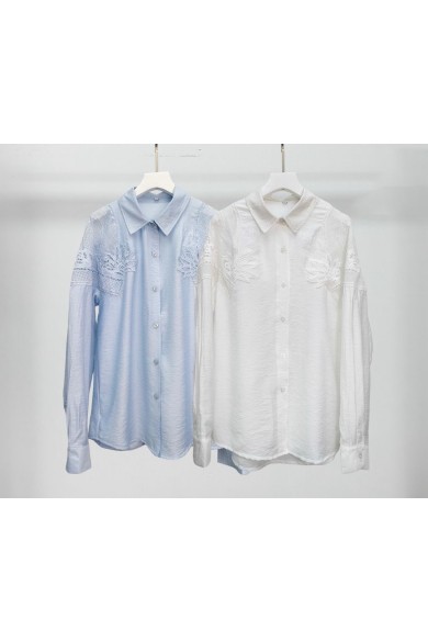 CAMISA MUJER CON BORDADO MANGA LARGA CUELLO CLÁSICO PRIMAVERA VERANO TY-M9285