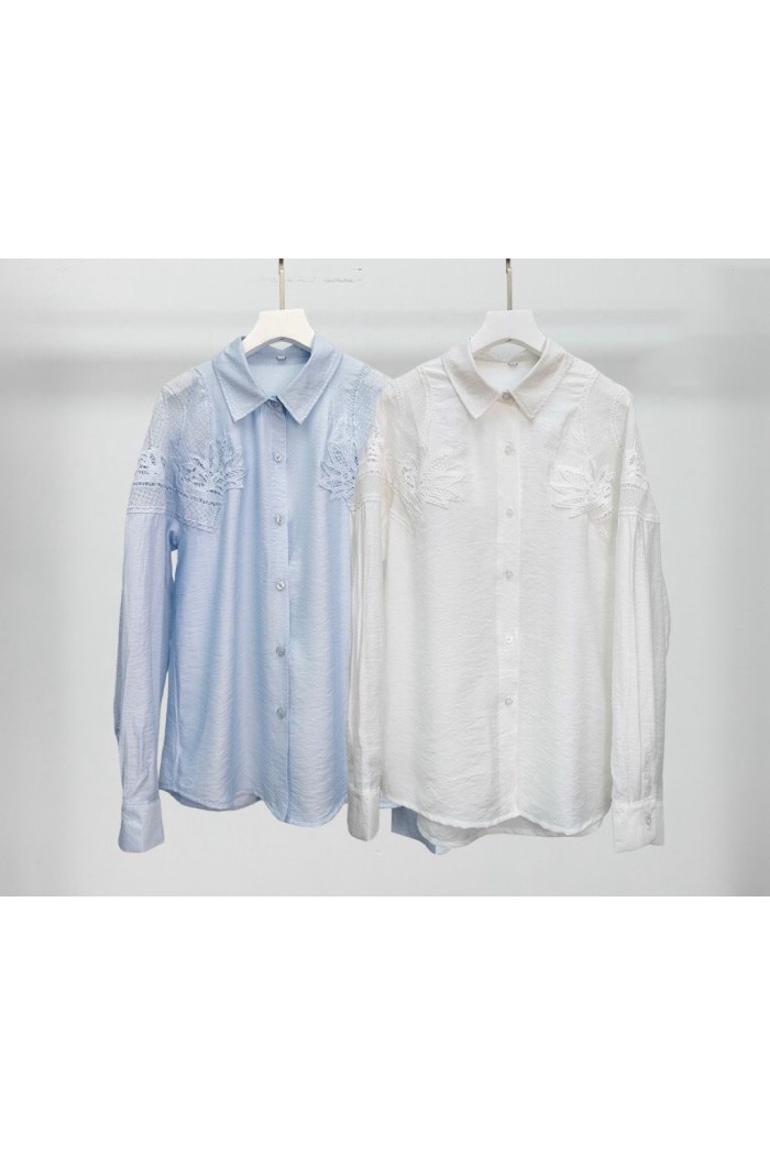 CAMISA MUJER CON BORDADO MANGA LARGA CUELLO CLÁSICO PRIMAVERA VERANO TY-M9285