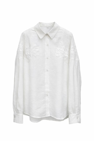 CAMISA MUJER CON BORDADO MANGA LARGA CUELLO CLÁSICO PRIMAVERA VERANO TY-M9285
