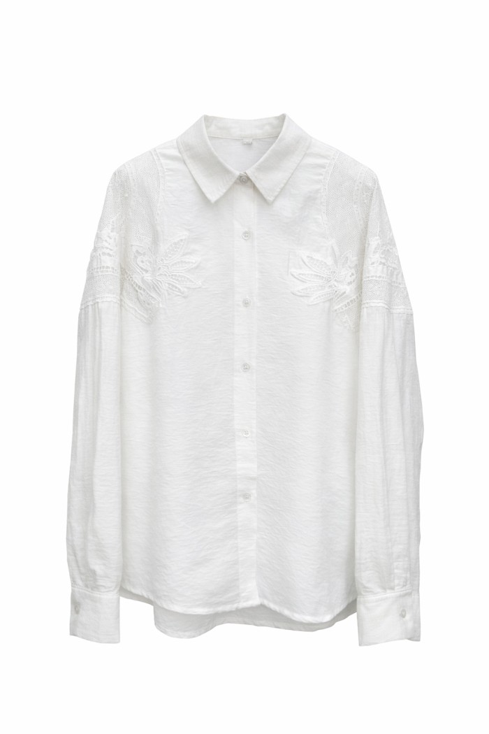 CAMISA MUJER CON BORDADO MANGA LARGA CUELLO CLÁSICO PRIMAVERA VERANO TY-M9285