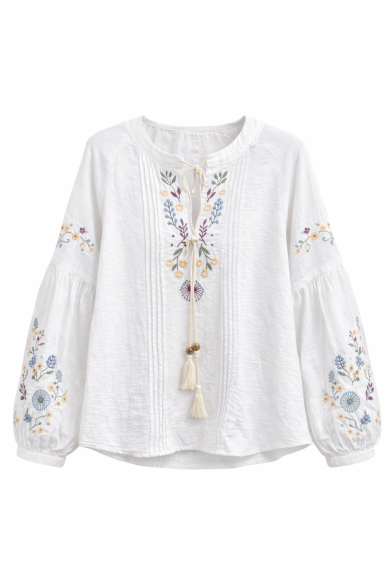 BLUSA MUJER ESTILO BOHO BORDADO FLORES MANGA LARGA TY-1130