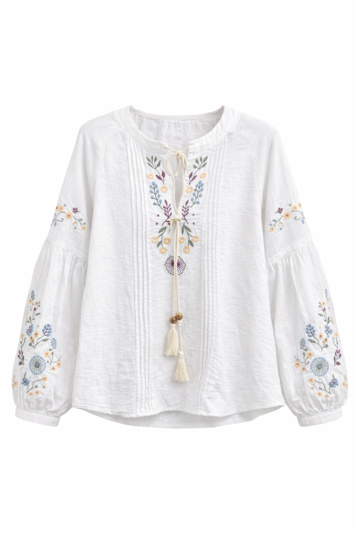 BLUSA MUJER ESTILO BOHO BORDADO FLORES MANGA LARGA TY-1130
