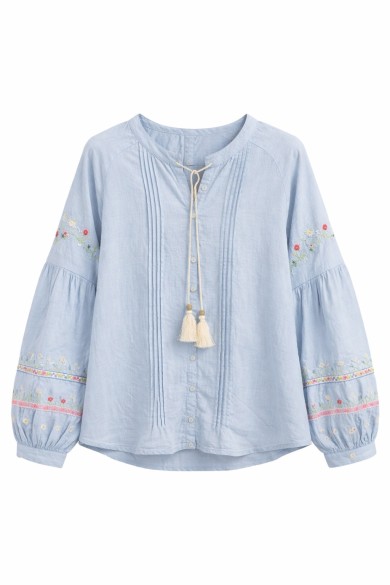 BLUSA MUJER BORDADA ESTILO BOHO MANGA LARGA CUELLO REDONDO TY-1129