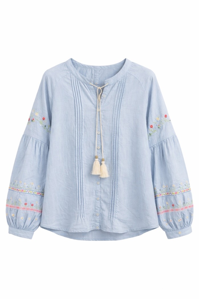 BLUSA MUJER BORDADA ESTILO BOHO MANGA LARGA CUELLO REDONDO TY-1129