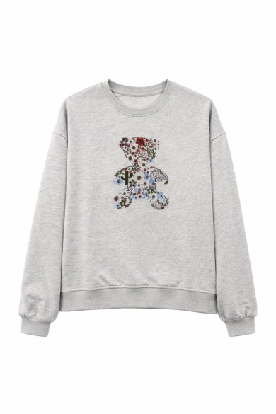 SUDADERA MUJER ESTAMPADO OSO MANGA LARGA CUELLO REDONDO CASUAL 2COLORES TY-K1813