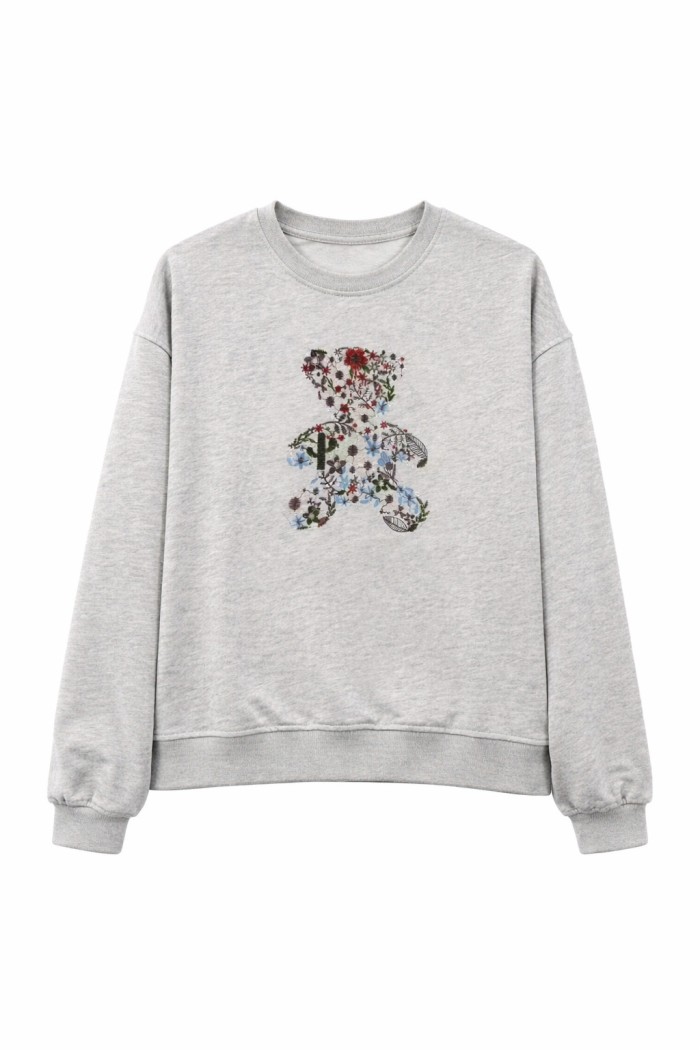 SUDADERA MUJER ESTAMPADO OSO MANGA LARGA CUELLO REDONDO CASUAL 2COLORES TY-K1813