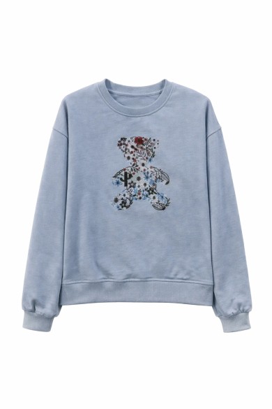 SUDADERA MUJER ESTAMPADO OSO MANGA LARGA CUELLO REDONDO CASUAL 2COLORES TY-K1813