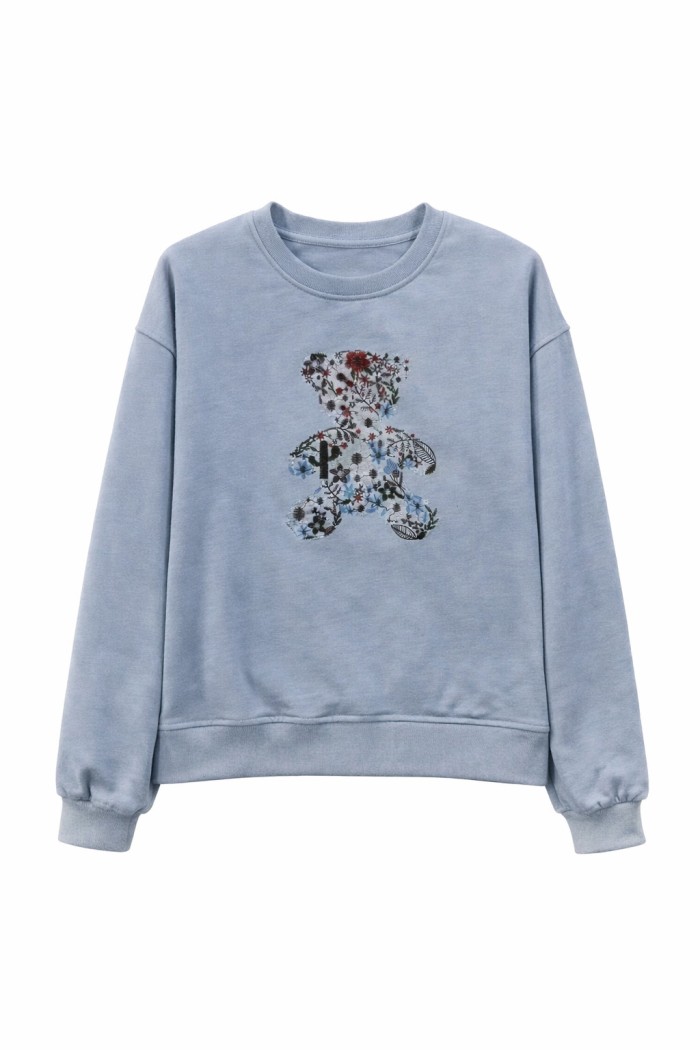 SUDADERA MUJER ESTAMPADO OSO MANGA LARGA CUELLO REDONDO CASUAL 2COLORES TY-K1813