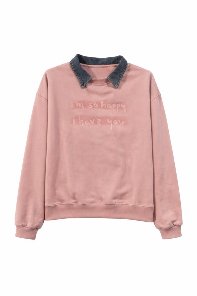 SUDADERA MUJER EFECTO CAMISA CUELLO SOLAPA MANGA LARGA CASUAL TY-K1822