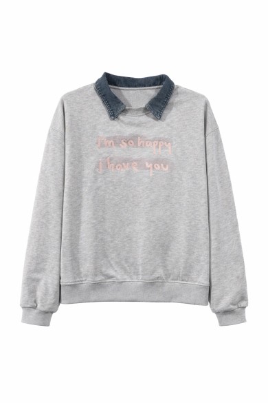 SUDADERA MUJER EFECTO CAMISA CUELLO SOLAPA MANGA LARGA CASUAL TY-K1822