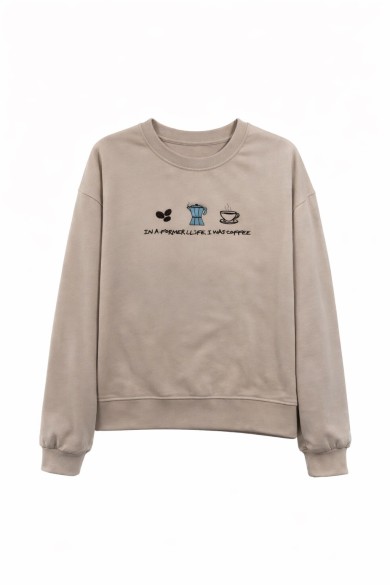 SUDADERA MUJER ESTAMPADO CAFÉ MANGA LARGA CUELLO REDONDO CASUAL TY-K1817