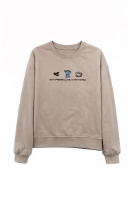SUDADERA MUJER ESTAMPADO CAFÉ MANGA LARGA CUELLO REDONDO CASUAL TY-K1817