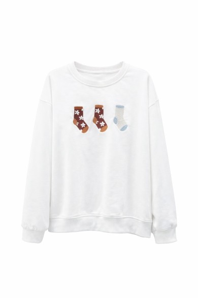 SUDADERA MUJER ESTAMPADO CALCETINES MANGA LARGA CUELLO REDONDO CASUAL TY-K1818