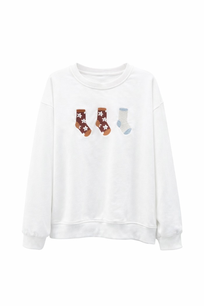 SUDADERA MUJER ESTAMPADO CALCETINES MANGA LARGA CUELLO REDONDO CASUAL TY-K1818