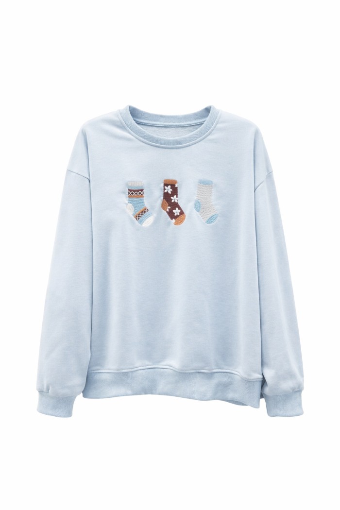 SUDADERA MUJER ESTAMPADO CALCETINES MANGA LARGA CUELLO REDONDO CASUAL TY-K1818