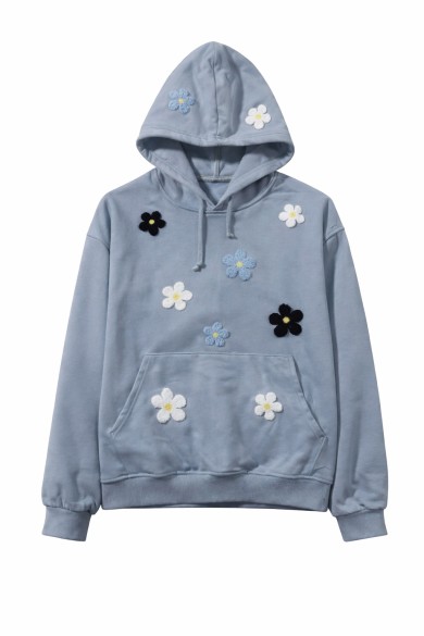 SUDADERA CON CAPUCHA Y FLORES BORDADAS EN RELIEVE TY-K1821