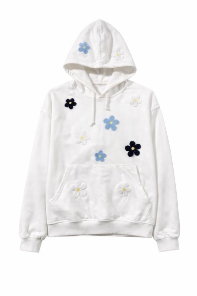 SUDADERA CON CAPUCHA Y FLORES BORDADAS EN RELIEVE TY-K1821