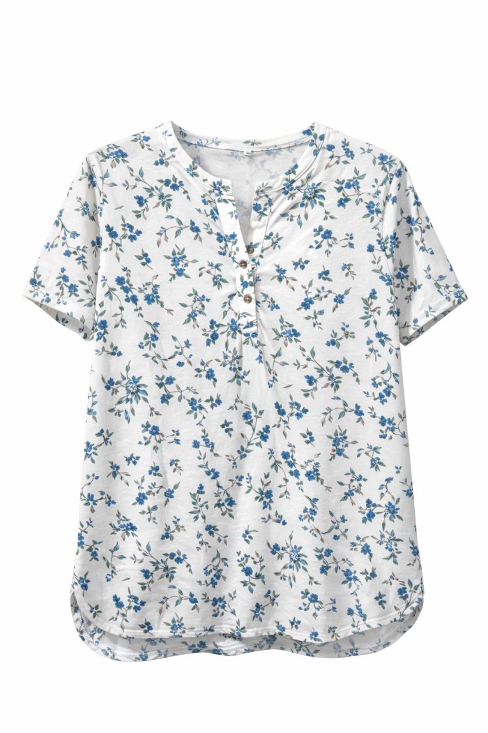 CAMISETA FLORAL DE MANGA CORTA CON BOTONES DECORATIVOS TY-L39090