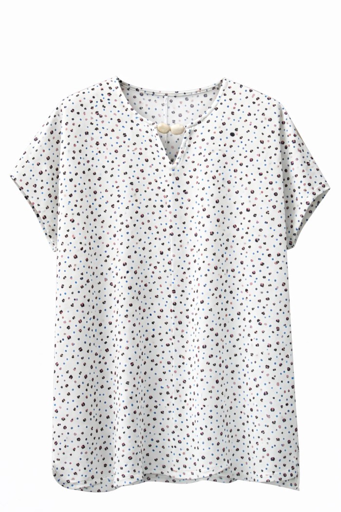 BLUSA ESTAMPADA DE MANGA CORTA CON DETALLE DECORATIVO EN EL CUELLO TY-L39089