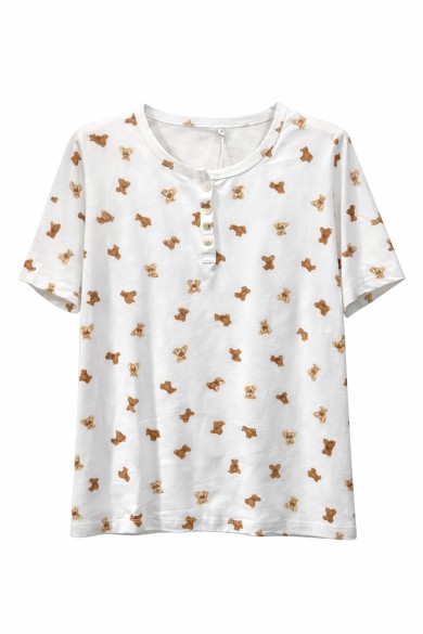 CAMISETA DE MANGA CORTA CON ESTAMPADO DE OSITOS Y BOTONES DECORATIVOS TY-L39093