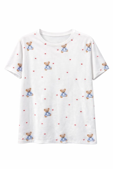 CAMISETA DE MANGA CORTA CON ESTAMPADO DE OSITOS Y DETALLES ROJOS TY-L39094