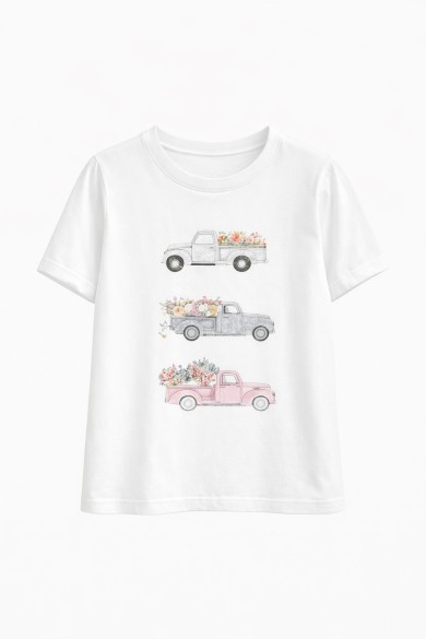 CAMISETA ESTAMPADA CAMIONETAS FLORES MANGA CORTA CUELLO REDONDO ESTILO CASUAL PRIMAVERA VERANO TY-K1856