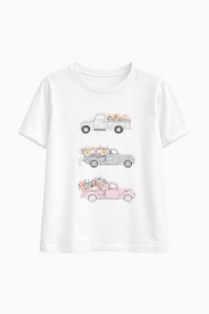 CAMISETA ESTAMPADA CAMIONETAS FLORES MANGA CORTA CUELLO REDONDO ESTILO CASUAL PRIMAVERA VERANO TY-K1856