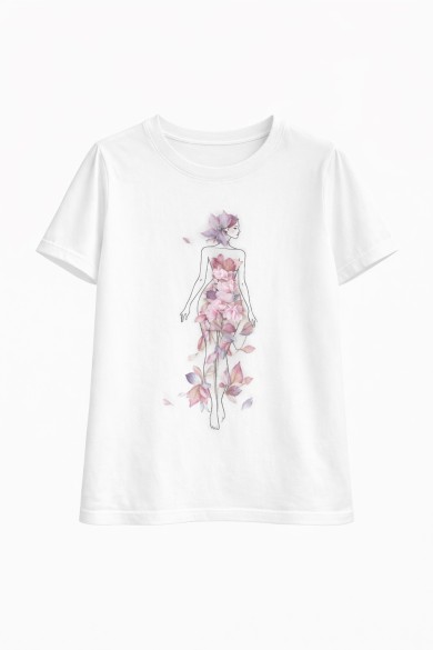 CAMISETA ESTAMPADO ARTÍSTICO MUJER FLORES ACUARELA MANGA CORTA CUELLO REDONDO ESTILO ROMÁNTICO PRIMAVERA VERANO TY-K1851