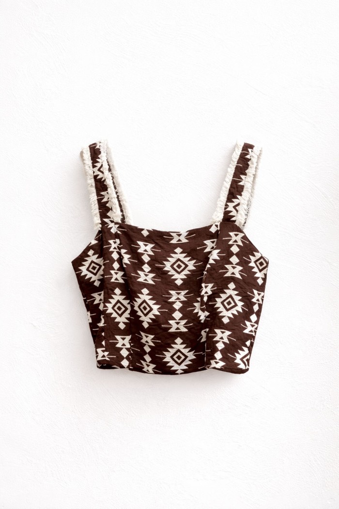 TOP CORTO TIRANTES ENCAJE ESTILO BOHO VERANO FBZMR22412A