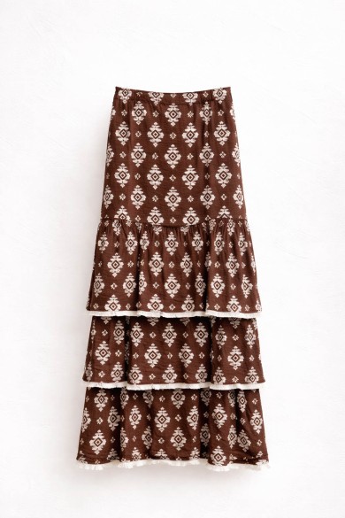 FALDA LARGA CAPAS ESTAMPADO ÉTNICO FBZMR22412B