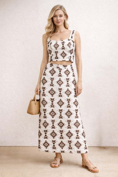 FALDA LARGA MUJER ESTAMPADO ÉTNICO CORTE RECTO ESTILO BOHO VERANO FBZMR22409B