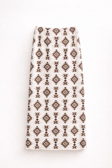 FALDA LARGA MUJER ESTAMPADO ÉTNICO CORTE RECTO ESTILO BOHO VERANO FBZMR22409B