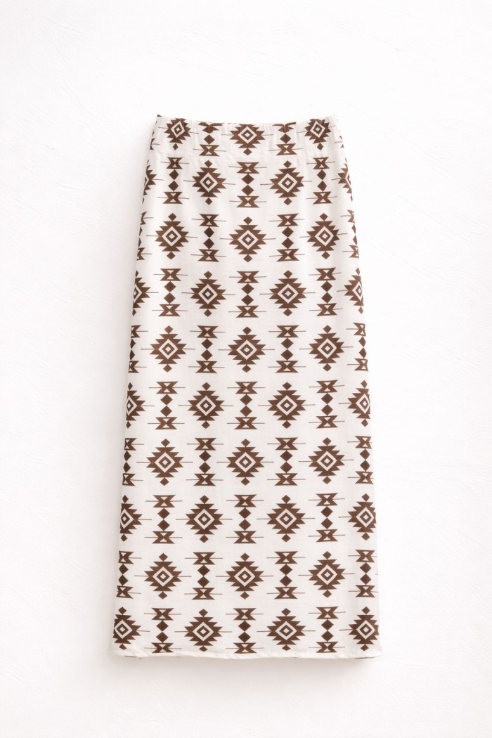 FALDA LARGA MUJER ESTAMPADO ÉTNICO CORTE RECTO ESTILO BOHO VERANO FBZMR22409B