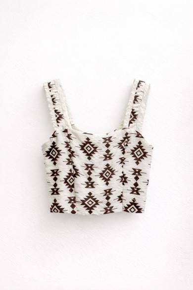 TOP CORTO MUJER ESTAMPADO ÉTNICO TIRANTES ANCHOS ESTILO BOHO VERANO FBZMR22411A
