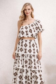 TOP CORTO MUJER PALABRA DE HONOR ESTAMPADO ÉTNICO ESTILO BOHO VERANO FBZMR22421A