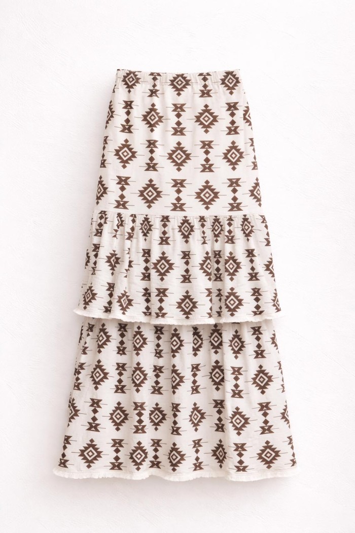 FALDA LARGA MUJER ESTAMPADO ÉTNICO DISEÑO EN CAPAS ESTILO BOHO VERANO FBZMR22411B
