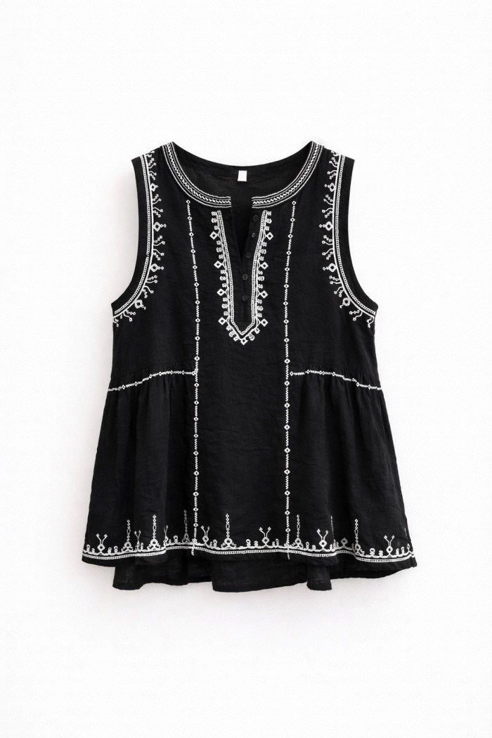 BLUSA SIN MANGAS BORDADO ÉTNICO FBZMR22237