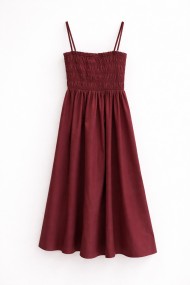 VESTIDO LARGO MUJER TIRANTES FINOS CUERPO FRUNCIDO COLOR BURDEOS VERANO FBZMR22420