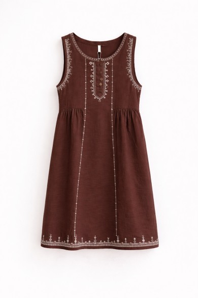 VESTIDO SIN MANGAS BOHO BORDADO ÉTNICO CORTE SUELTO VERANO FBZMR22426