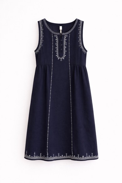 VESTIDO MUJER SIN MANGAS BORDADO ÉTNICO AZUL MARINO CORTE SUELTO VERANO FBZMR22428